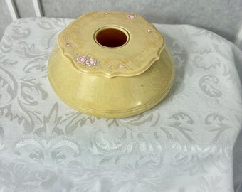 VTG/Antique Celluloid Hair Receiver Hand Painted Floral Pink Cream