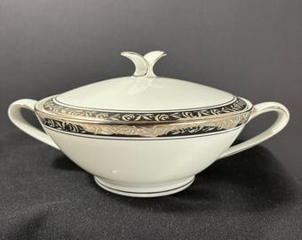 VTG Noritake Silvester Sugar Bowl with Lid 6340 Japan Silver Rose Trim