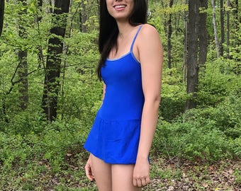 Cobalt Blue One Piece Swim Suit with Mini Skirt