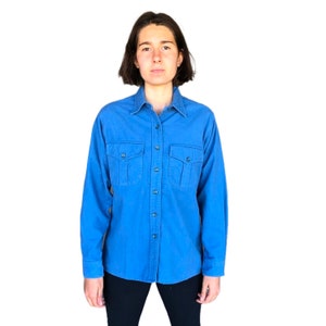Vintage Blue L.L. Bean Long Sleeve Collared Button Down Blouse / Button Up Shirt / Men&#39;s Women&#39;s Gender Neutral Top with Two Breast Pockets