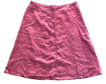 Bubblegum Pink Linen High Waisted A Line Summer Mini Skirt