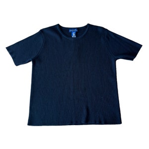 Neu mit Etikett, Charta Club Petite, schwarze Wollstrickbluse, Damen L Petite / Pullover geripptes Top