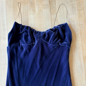 Vintage Y2K Barney's New York Purple Velvet Midi Tank Midi Dress Empire Waist Spaghetti Strap Formal Cocktail Party SZ 2