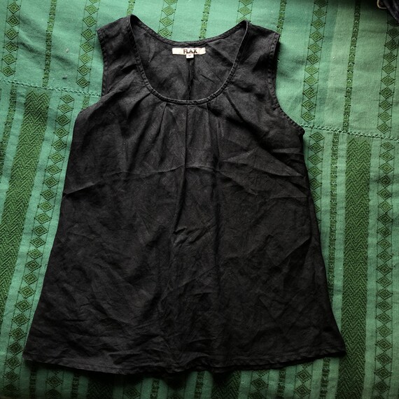 Vintage Black Flax Linen Tank Top with Pleated Ne… - image 6