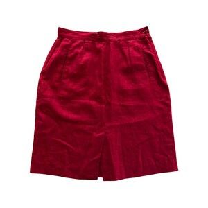 Vintage High Waisted Finity Red Linen Fitted Union Made Mini Skirt with Pockets