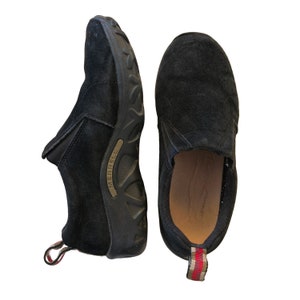 vintage Merrell Noir Daim Cuir Jungle Moc Slip-On Chaussure Randonnée Chunky Sneaker US Youth 4 / Euro 34 image 2