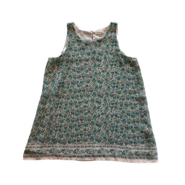 Max Studio Semi High Neck Floral Blue Tank / Flowy Sleeveless Green A Line Top