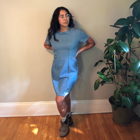 denim mini dress high neck Navy Stretchy Denim Halter Neck Mini Dress