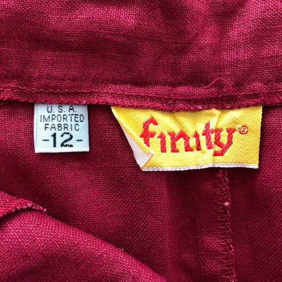 Vintage High Waisted Finity Red Linen Fitted Unio… - image 5