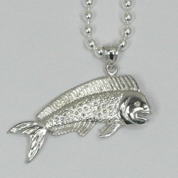 Wonderful Estate Sterling Silver Mahi Mahi Necklace with Ball Pendant Chain