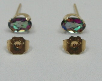 14K Mystic Topaz 6 X 4 Stud Earrings