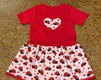 Ladybug t-shirt dress-Dog Hearts t-shirt dress/short sleeve-long sleeve valentines outfit springtime/summer t-shirt dress-Valentines dress
