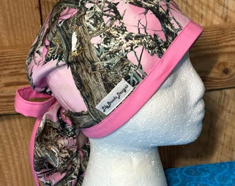 Green/Pink Camouflage Scrub Cap - Surgical Dr/Nurse Hat - Medical Camouflage Print Scrub Cap - Healthcare Worker Head Covering gift