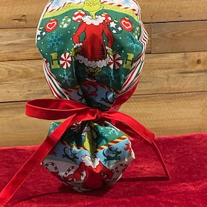 Christmas ponytail surgical cap,womens scrub hat,surgery pony tail holder scrub caps,Christmas Grinch holiday scrub cap,holiday season gift