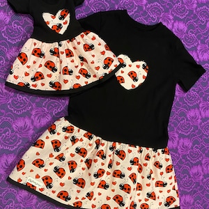Mommy/Me doll gift set,Lady Bug dress/baby doll matching t shirt dress,short sleeve matching little girl/doll dress,mommy/me Valentine gift