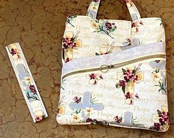 Floral Christian Book Sleeve with Handles, Bible Cover