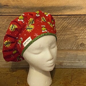 Christmas surgical scrub cap-Grinch surgical cap-How the Grinch stole Christmas scrubs-Christmas cap-bouffant-traditional-pony tail-high bun