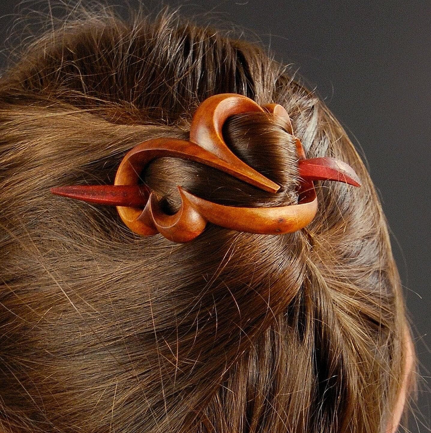 Beautiful wood hair clip from Prague Barrette Olive Wood Hairpin Extra Large Hair Clip Clipper  main image 4