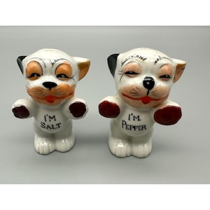 Vintage Anthropomorphic Dog Salt & Pepper Shakers Ceramic Japan 1950s