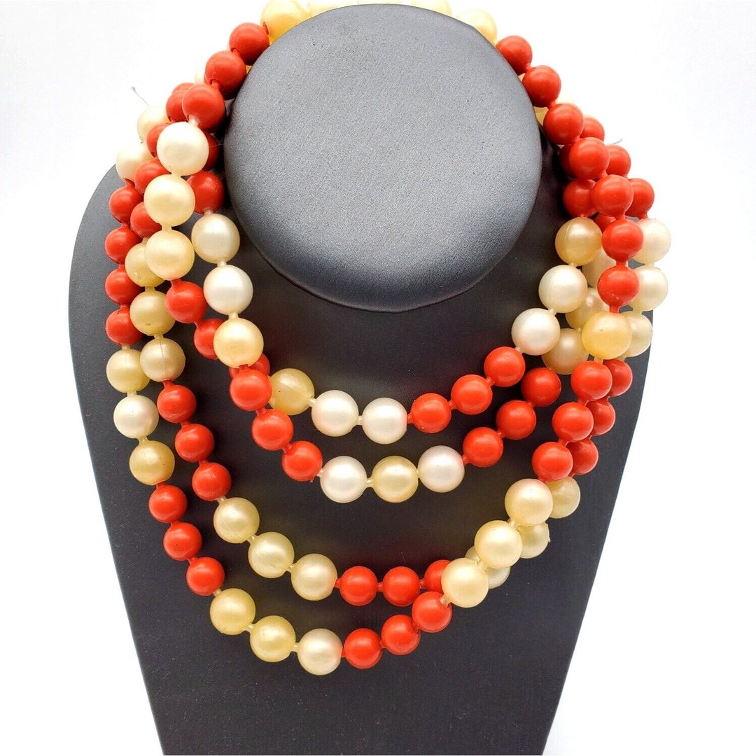 Vintage Pop Bead Necklace Plastic Jewelry 2 Sizes Connected Etsy