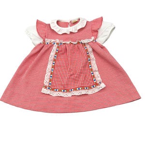 Vintage Carters 24 Month Red Gingham Dress With Eyelet Lace & Embroidered Flower