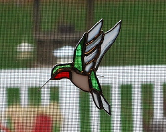 Stained glass hummingbird screen hanger suncatcher