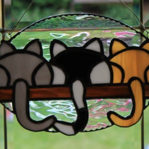 Stained glass 3 kittens on a shelf suncatcher, wall hanging