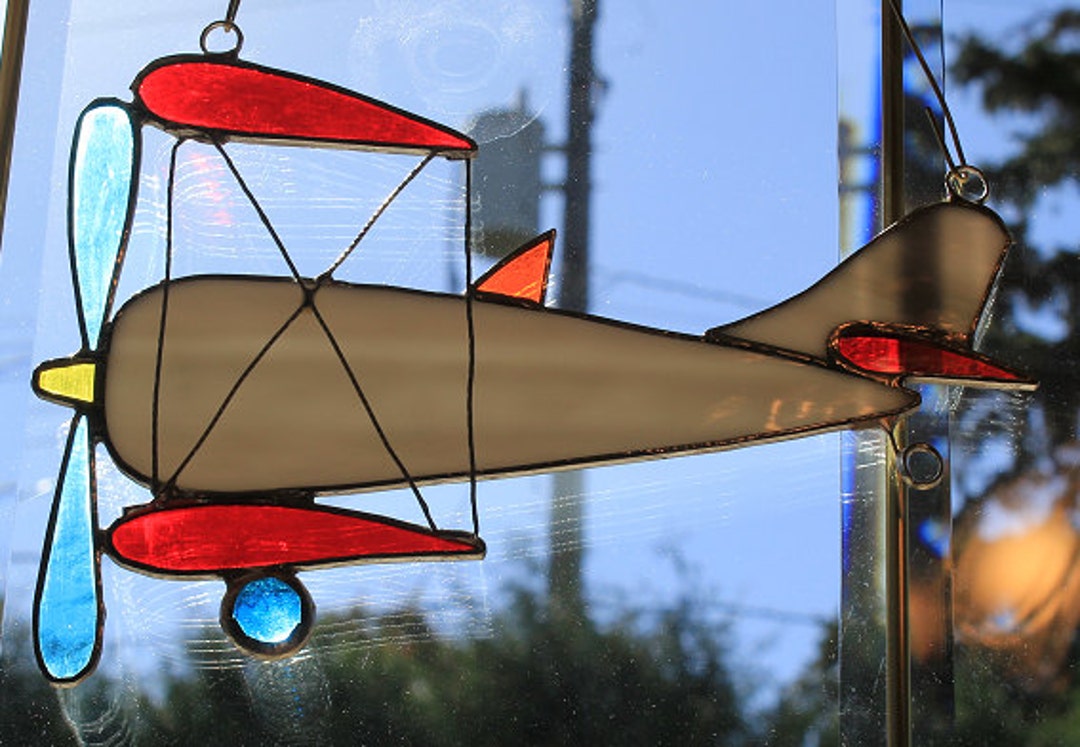 Stained Glass WWI Era Biplane Etsy
