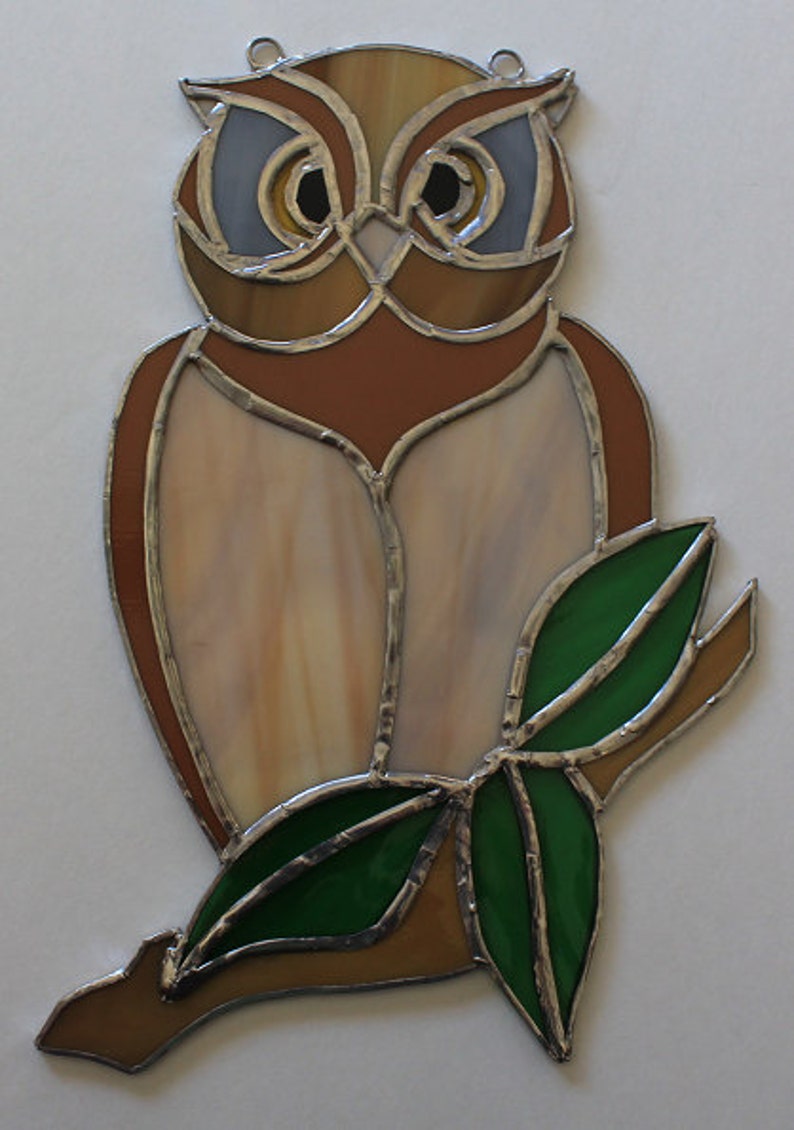 Stained Glass Owl on a Branch Suncatcher Wall Hanging Etsy