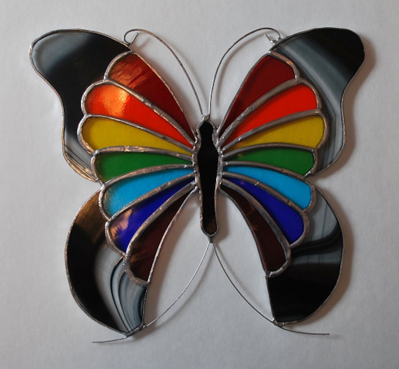 Stained Glass Rainbow Wing Butterfly Suncatcher Wall Hanging Etsy