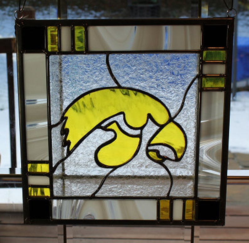 Stained glass Iowa Hawkeyes panel suncatcher wall hanging Etsy