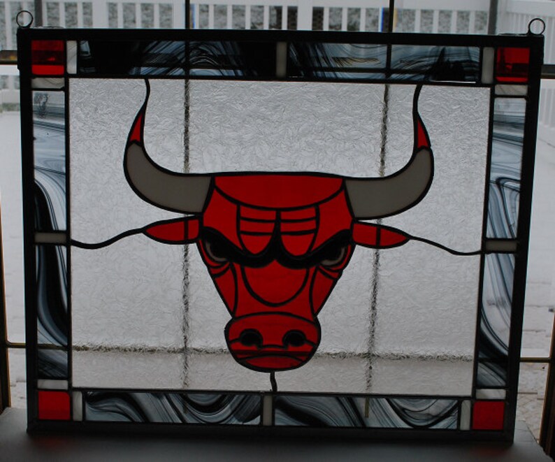 Stained glass red bull panel Etsy