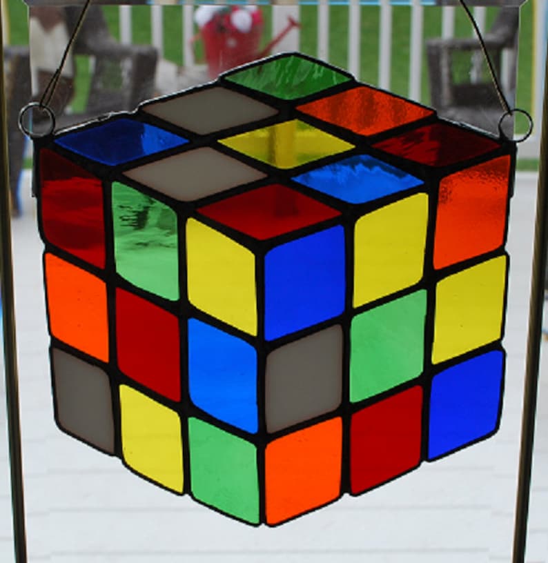 Stained glass multi colored cube image 1