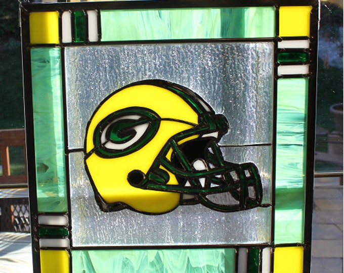 Stained Glass Green Bay Packer Helmet Panel Etsy