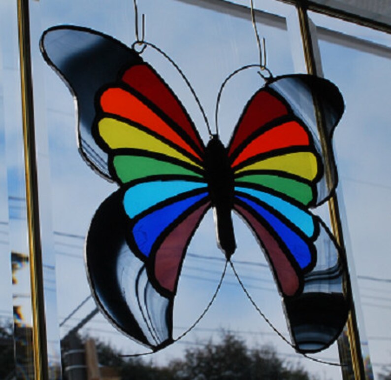 Stained Glass Rainbow Wing Butterfly Suncatcher Wall Hanging Etsy