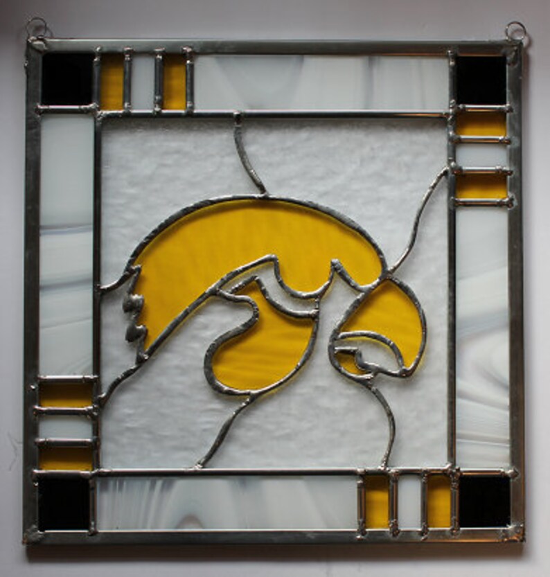 Stained glass Iowa Hawkeyes panel suncatcher wall hanging Etsy