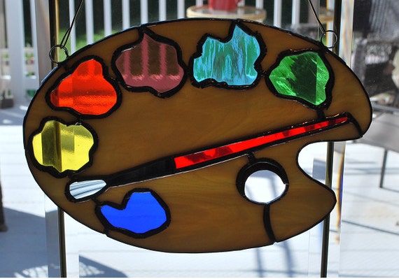 Stained Glass Paint Palette and Brush Suncatcher, Wall Hanging 