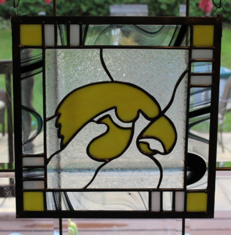 Stained glass Iowa Hawkeyes panel suncatcher wall hanging Etsy