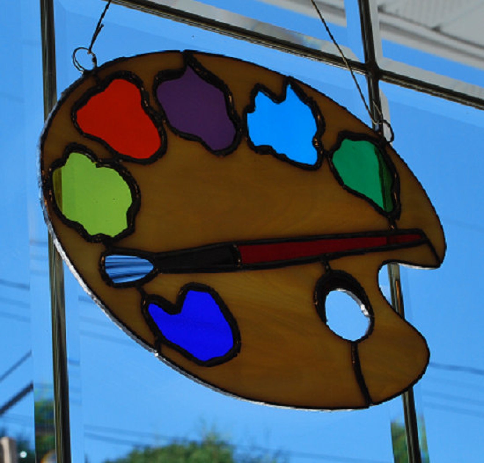 Stained Glass Paint Palette and Brush Suncatcher Wall Hanging Etsy