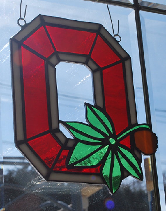 Ohio State Stained Glass Red Ornament or Window Sun Catcher Handmade Signed 