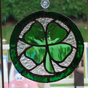 St. Patricks day stained glass Shamrock suncatcher wall hanging