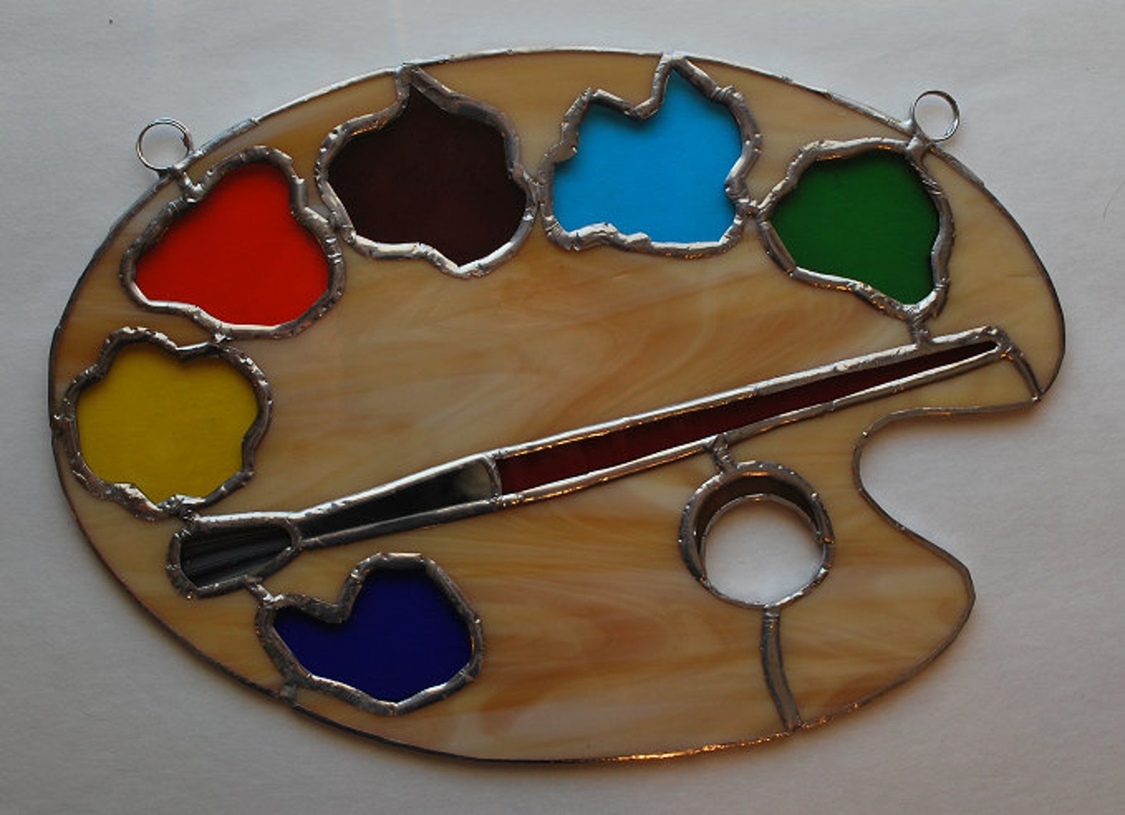 Stained glass paint palette and brush suncatcher wall hanging Etsy