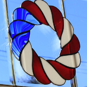 Stained glass red, white, and blue Patriotic wreath sun catcher, wall hanging image 2