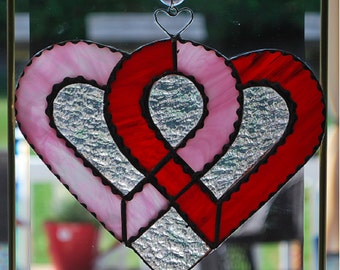Stained glass "Two hearts as one" suncatcher, wall hanging, home decor
