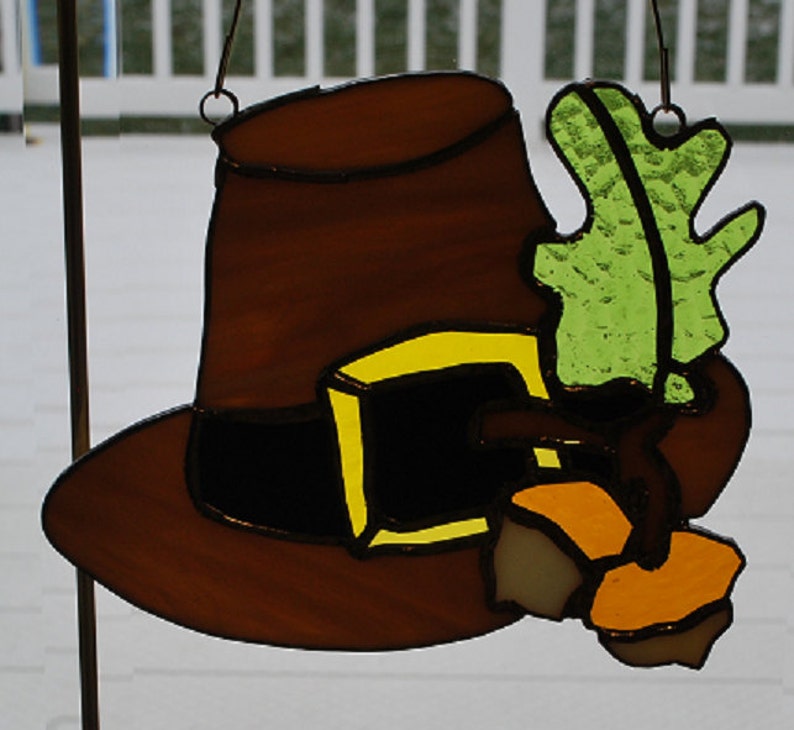 Thanksgiving themed stained glass pilgrim hat with acorns Etsy