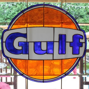 Stained glass vintage GULF oil sign