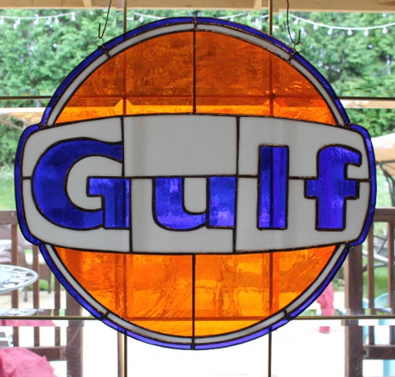 Stained Glass Vintage GULF Oil Sign - Etsy