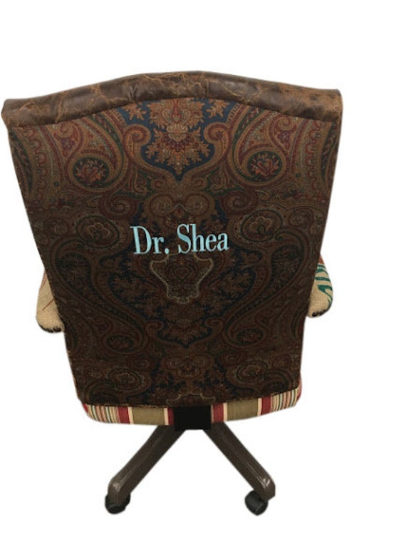 Office Chair Rolling Desk With Distressed Leather Coffee Bean Jute Sack Stripe Fabric Nail Work Personalized Customization