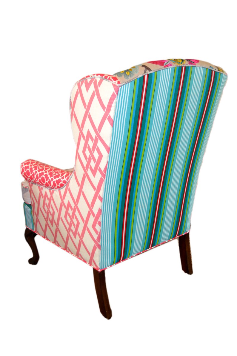Wingback Chairs with Funky Pink and Blue Fabrics Geometric Etsy