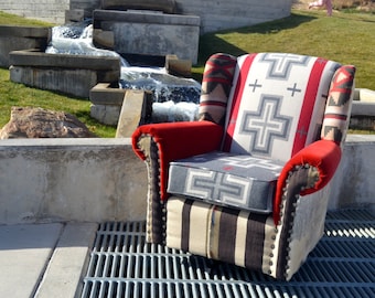 SOLD Rocking Chair, Swivel Rocker Chair Vintage Up-cycled & Upholstered with Cowhide, Wool, and Velvet, Accent chair, Living room chair